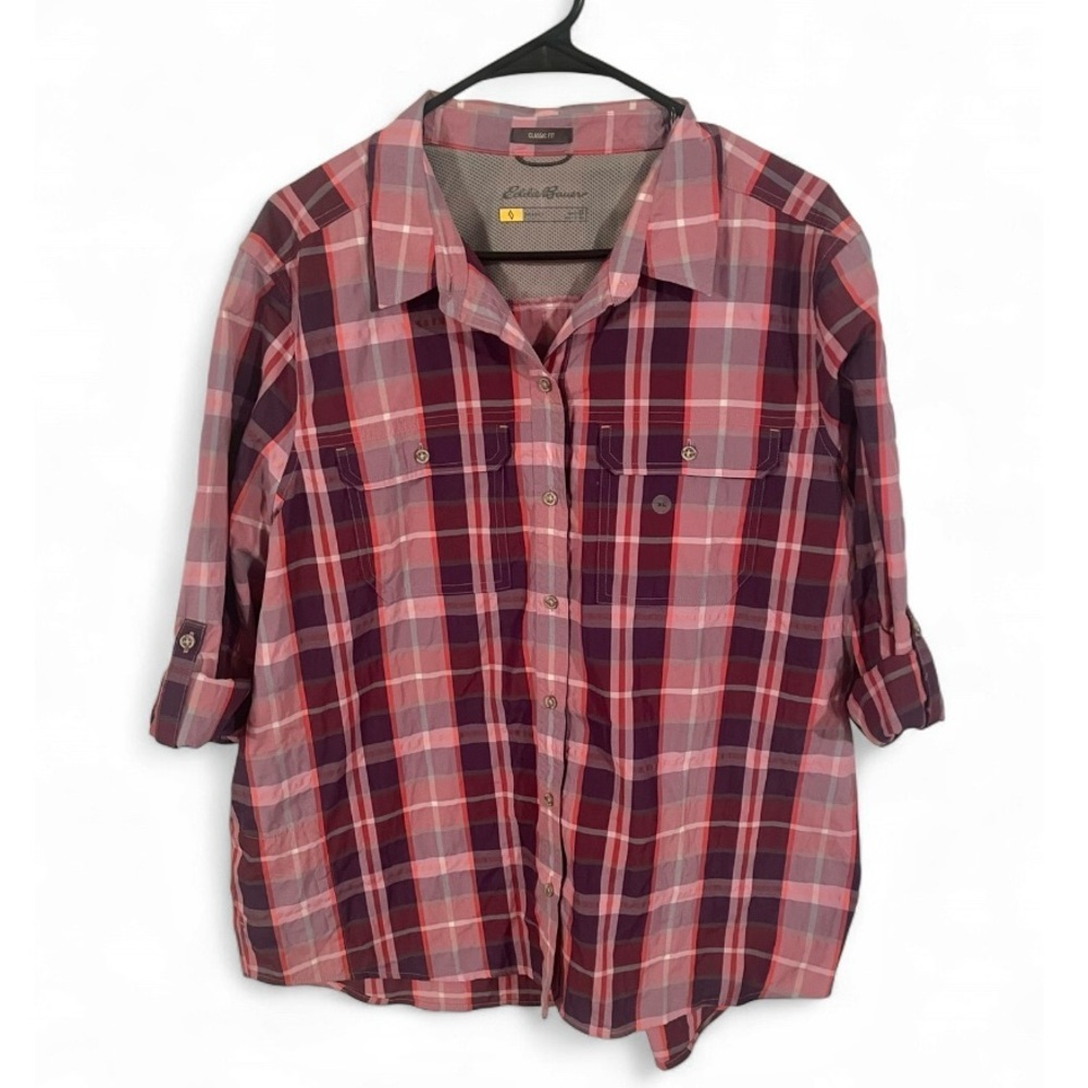 Eddie Bauer Travex Mountain 2.0 Shirt XL Hiking Outdoor Plaid UPF Sun Protection